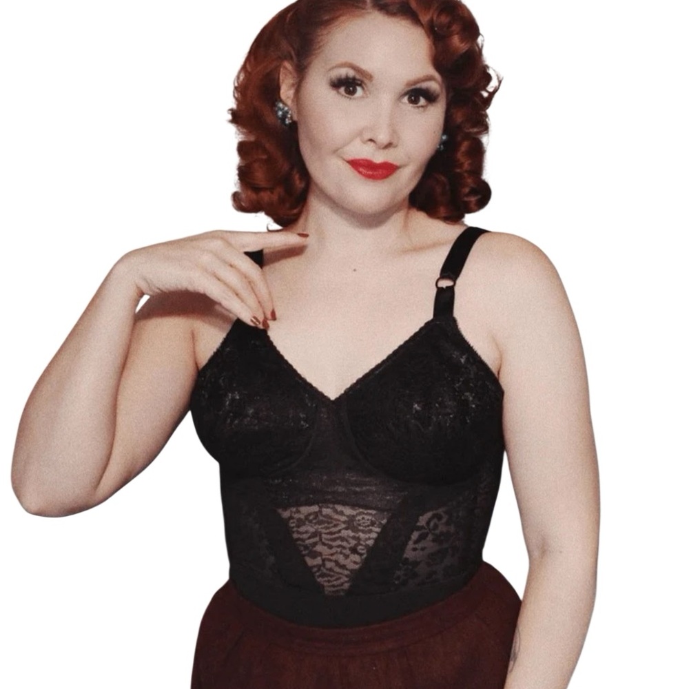 Vintage-Inspired Black Lace Longline Bra Top